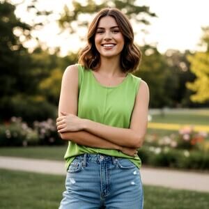Vintage 90s 100% Silk Tunic Top Lime Green Neon Tank Womens 16 Scoop Neck Retro